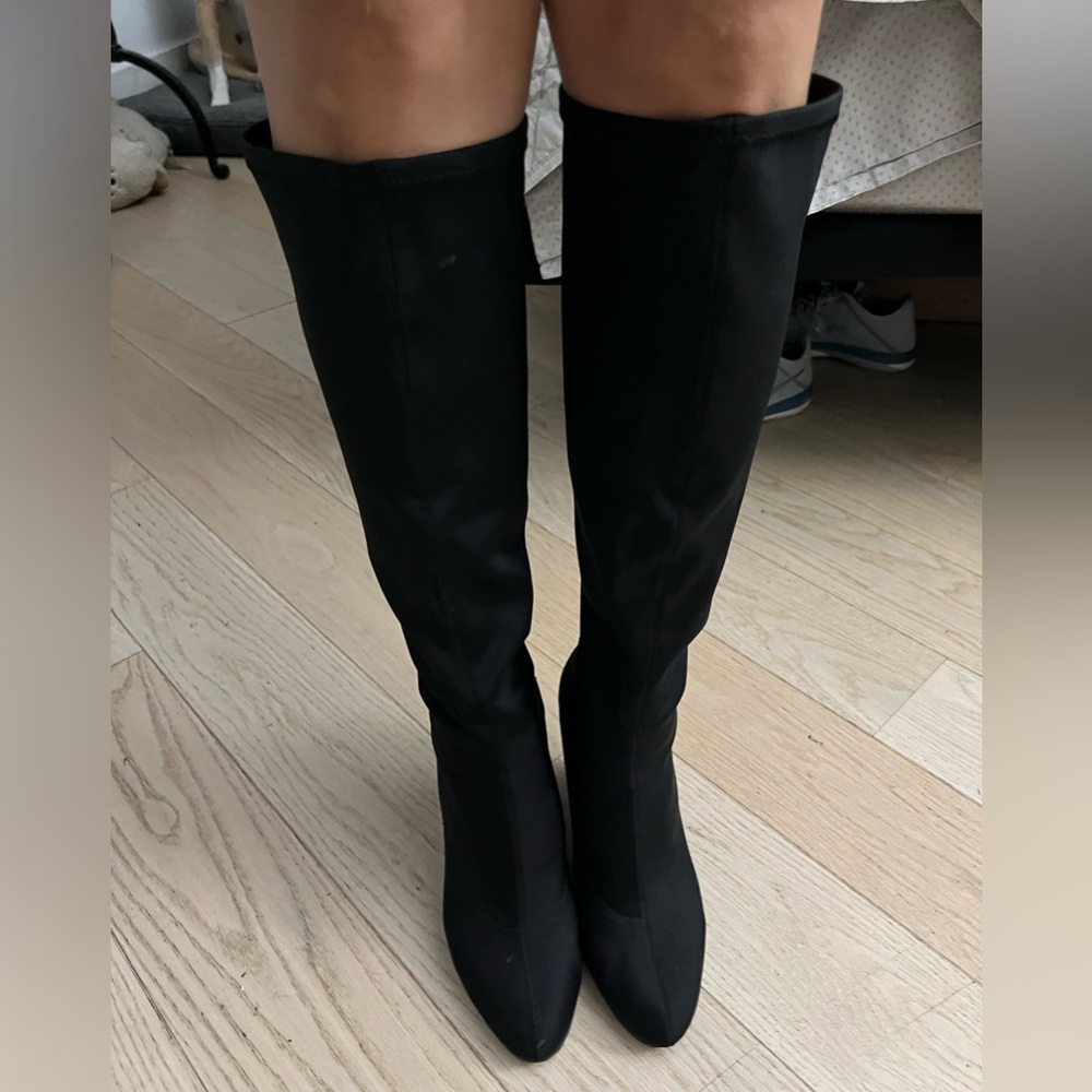 Women’s stretch fabric wedge heel boots. Charles David. Worn. Size 8 1/2.